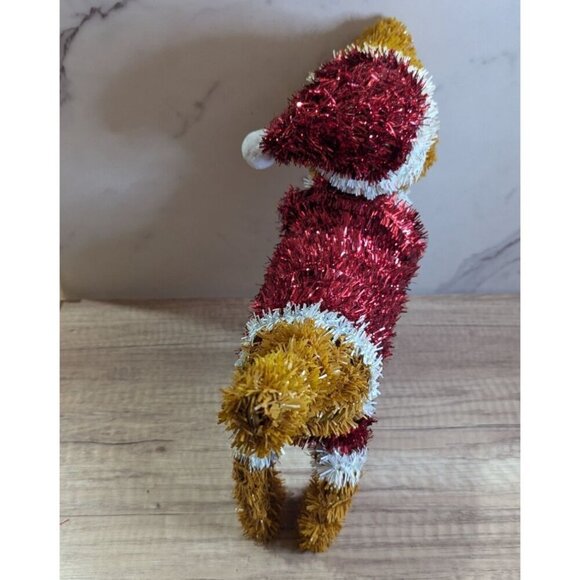 Festive Tinsel Dog With Santa Outfit Christmas Decoration - Picture 5 of 11